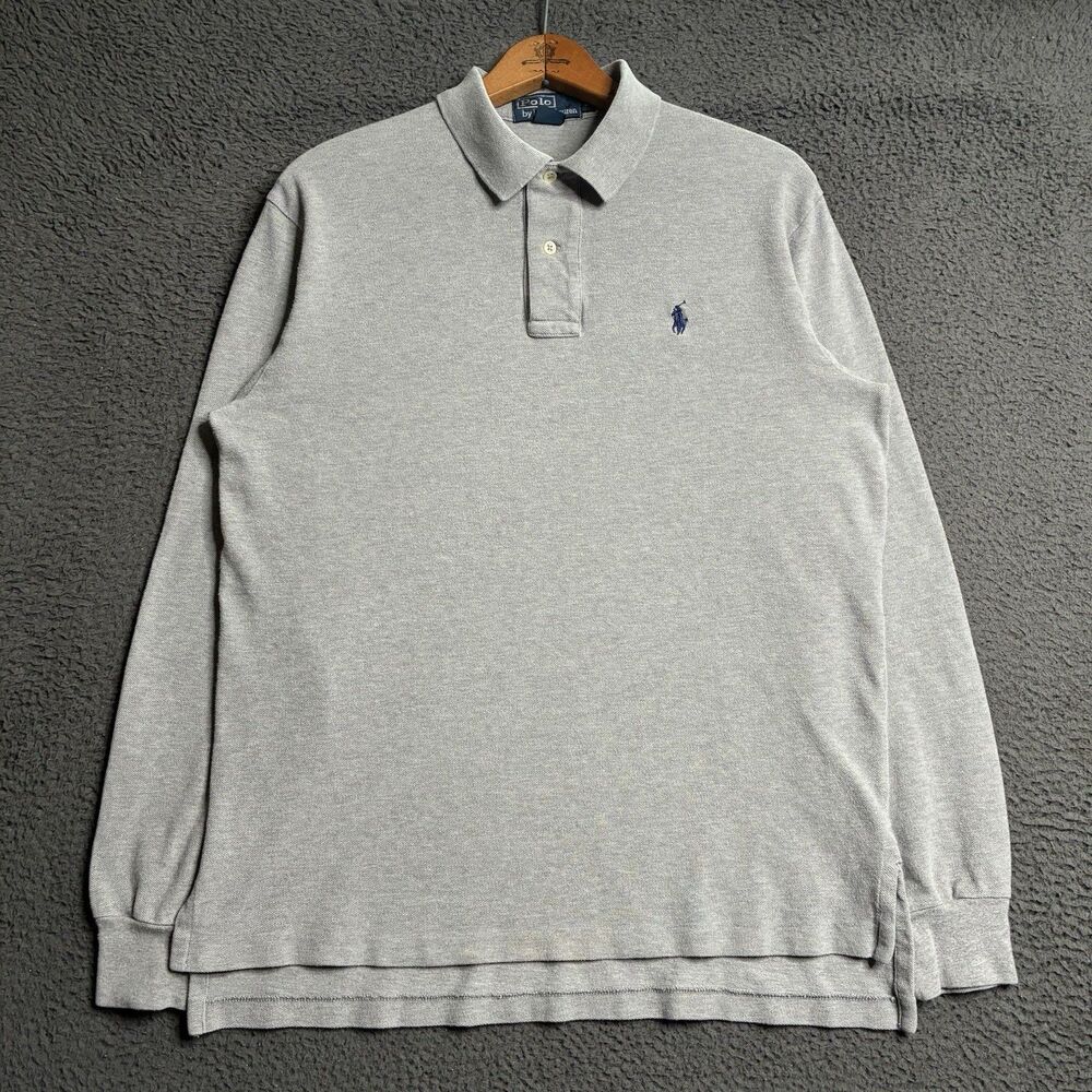 Vintage Polo Ralph Lauren Rugby Shirt Long Sleeve Old Money Medium Pony Gray